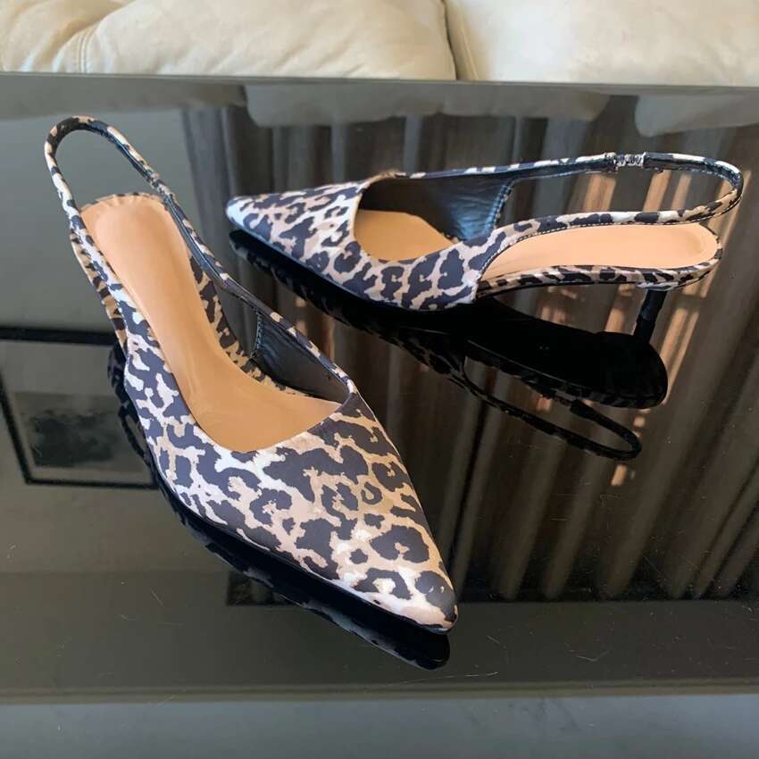 Leopard Print Women Vintage Design Elegant Low Heels Sandals Sgbacks Sexy Shallow Party Office Lady Shoes
