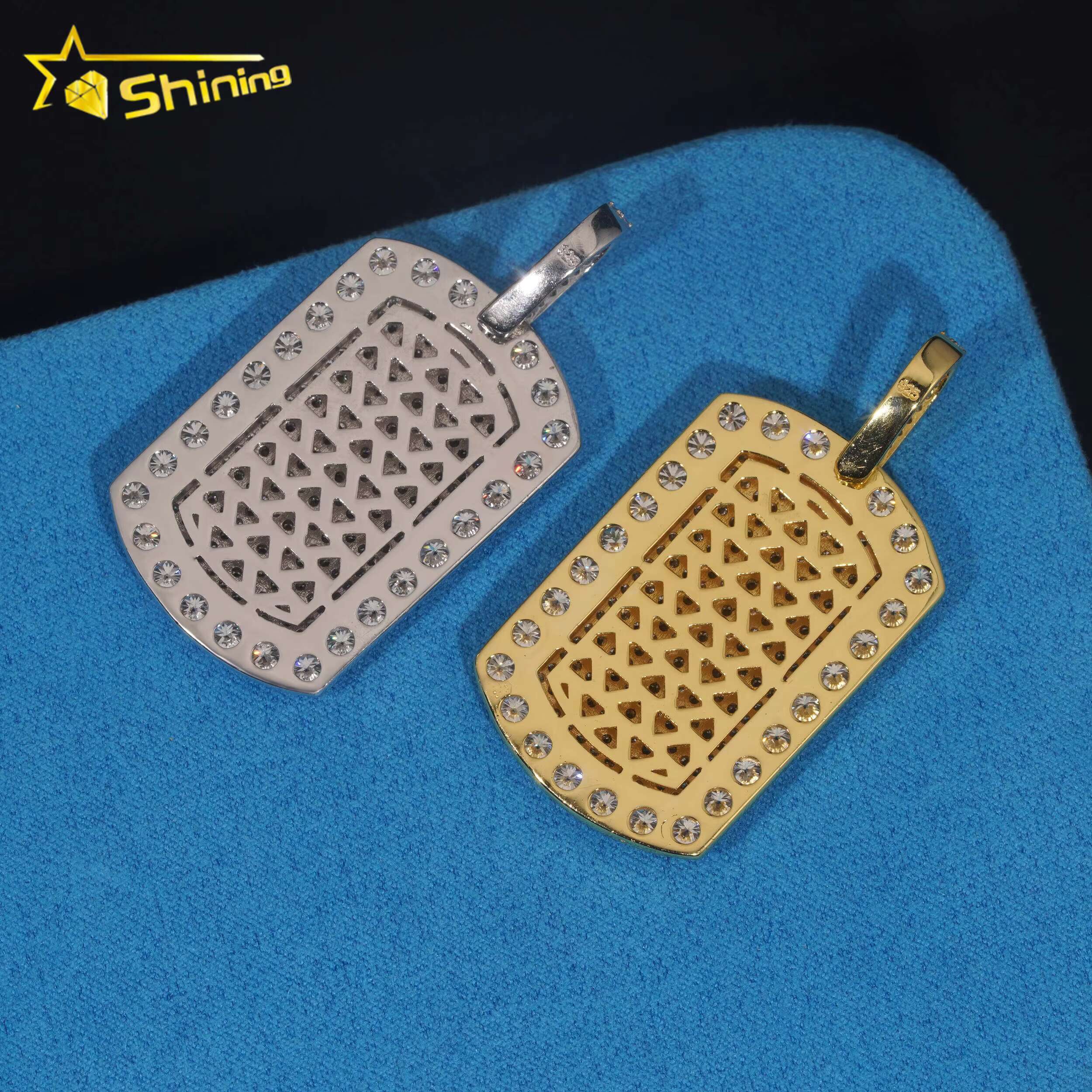 925 Silver Hip Hop Jewelry Big Stone Gold Plated VVS D Moissanite Diamond Pendant Men Fashion Iced Out Dog Tag Pendant