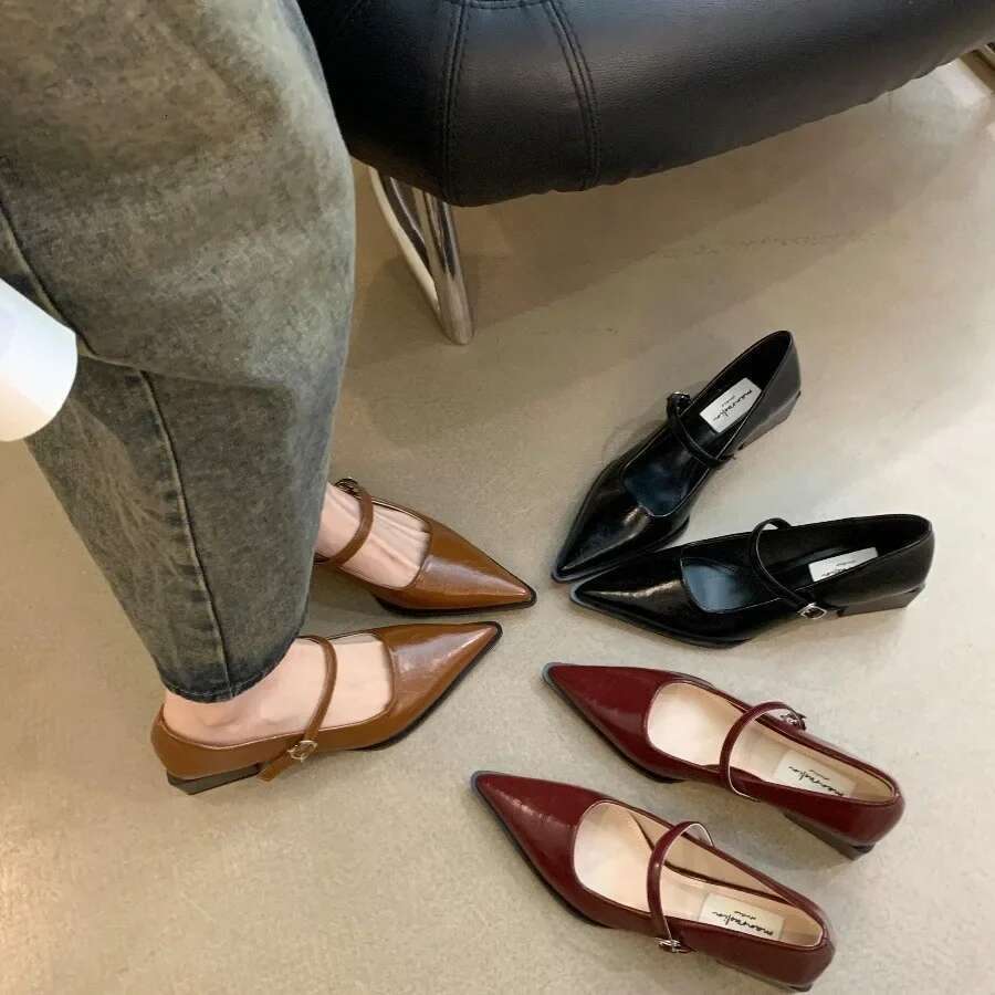 Retro Style Women Mary Jane New Fashion Pointed Toe Thick Heel Ladies Single Shoes Comfortate Office Pumps Footwear