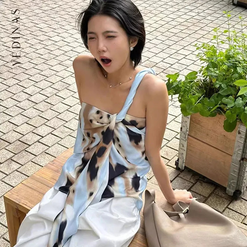 Yedinas n strapless top Bohemian Korean fashion patch work summer Camisol shoulder knot ribbon vest Y2k 250326