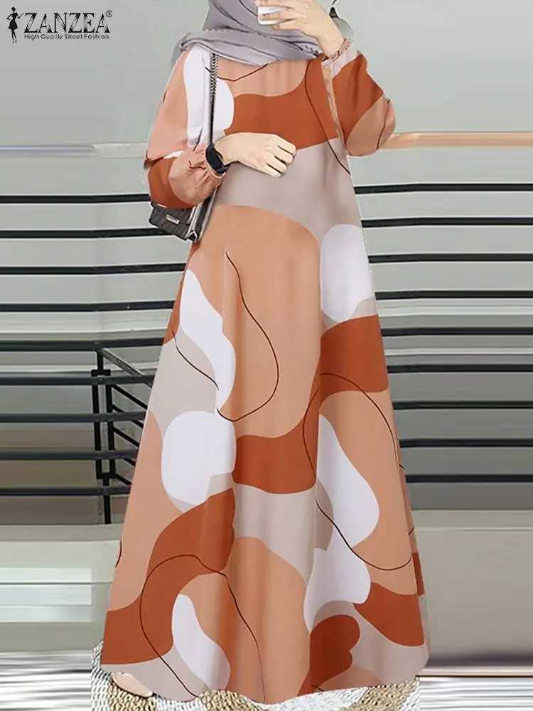 ZANZEA Muslim Fashion Color Block Long Dresses Women Elegant O Neck Long Slve A-line Vestidos Casual Loose Islamic Abaya Robes X250514