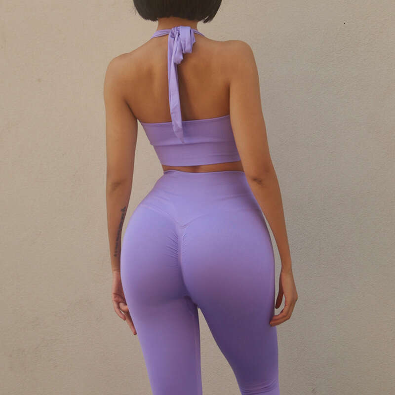 Women Yoga Pants Hanging Neck Gathering Shaping Sports Quick Drying Fitness Suit Running Bra Yoga Suit
