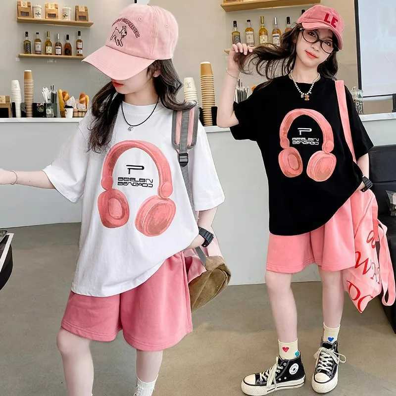 Girls summer T-shirt short sleeved set Korean version new casual summer sports childrens short sleeved two-piece setT250327