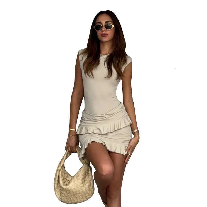 Backless for Sexy Summer Mini Women Fashion O-neck Ruffles Sleeveless Bodycon Party Dress 2025 Female Casual Outifts