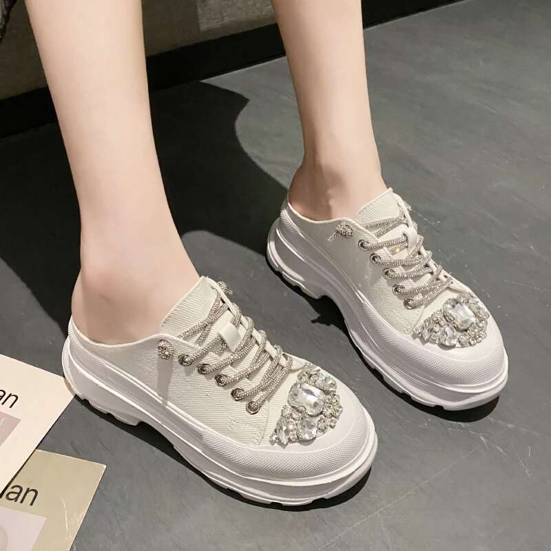 Designer Shoes Light Luxury Rhinestone Sparkling Rhies Four Season Casual Sports Shoes Women's Fashionable Lace Up Sports Slippers Multifunctiona