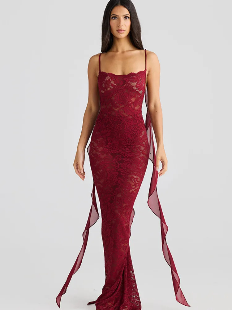 Articat Sexy Sleeveless Lace Patchwork Print Women Backless Party Evening Dress Trailing Long Skirt Flowing Vestido 250326