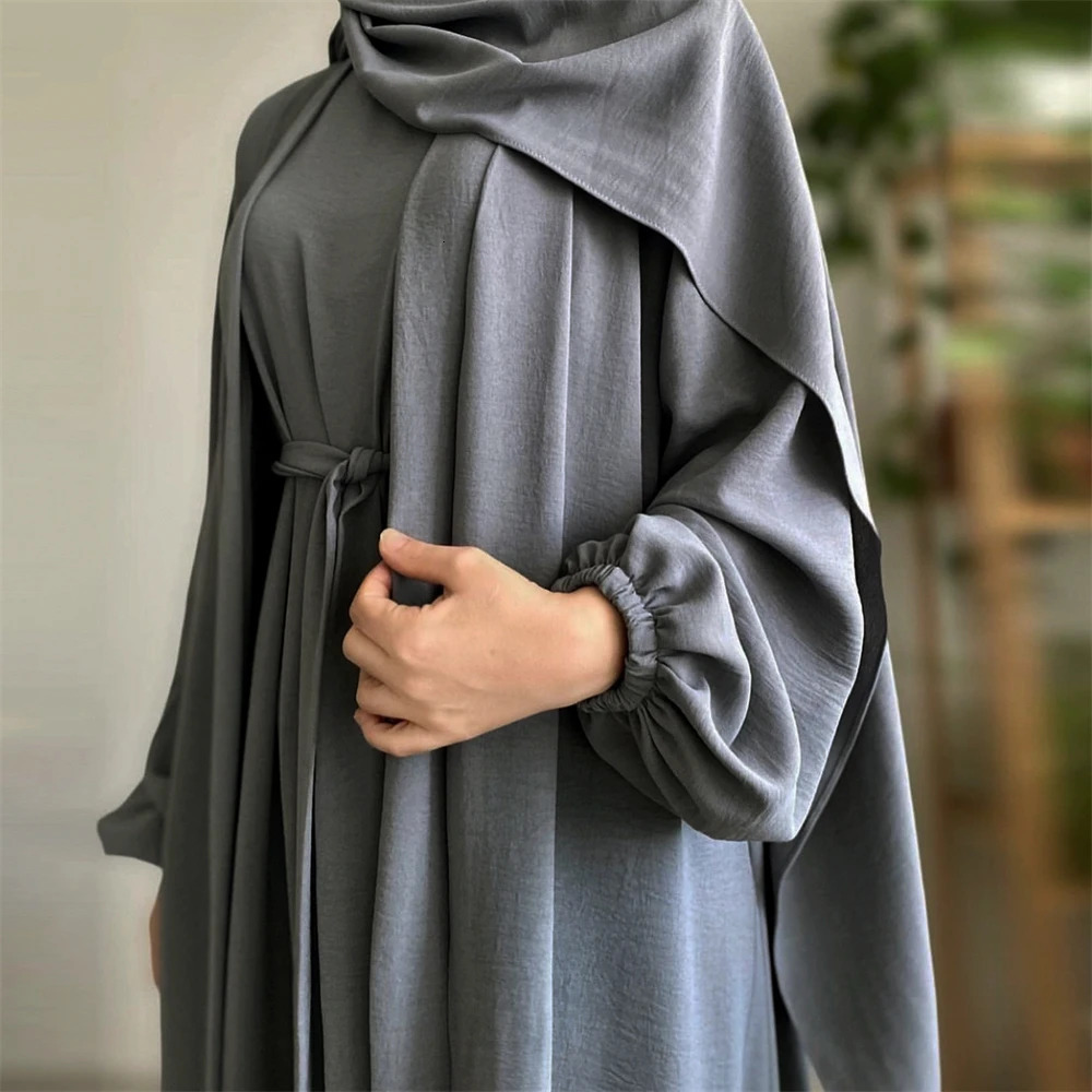 Abaya Suit Pleated Fabric Open AbayaInside Long Gown Islamic Costume Muslim Womens Wear Kaftan Ramadan Eid 250326