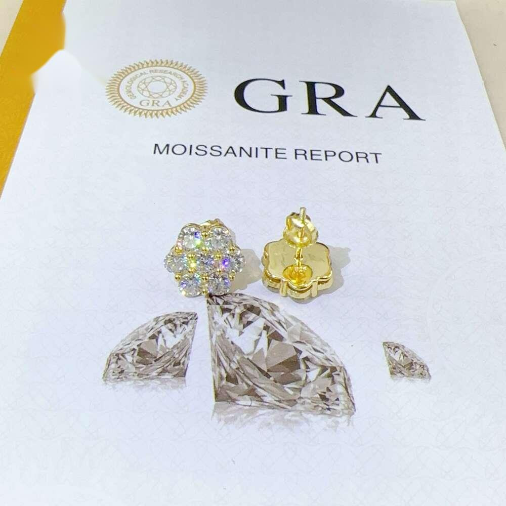 Cluster Flower Design Diamond Earrings Men Hiphop Sterling Sier Moissanite Ear Stud For Women