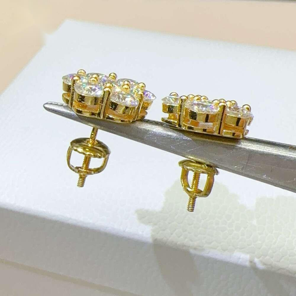 Cluster Flower Design Diamond Earrings Men Hiphop Sterling Sier Moissanite Ear Stud For Women