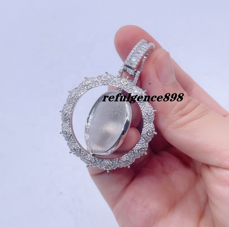 Sterling Silver 925 Double Side Moissanite Diamond Frame Memory Iced Out Picture Photo Pendant