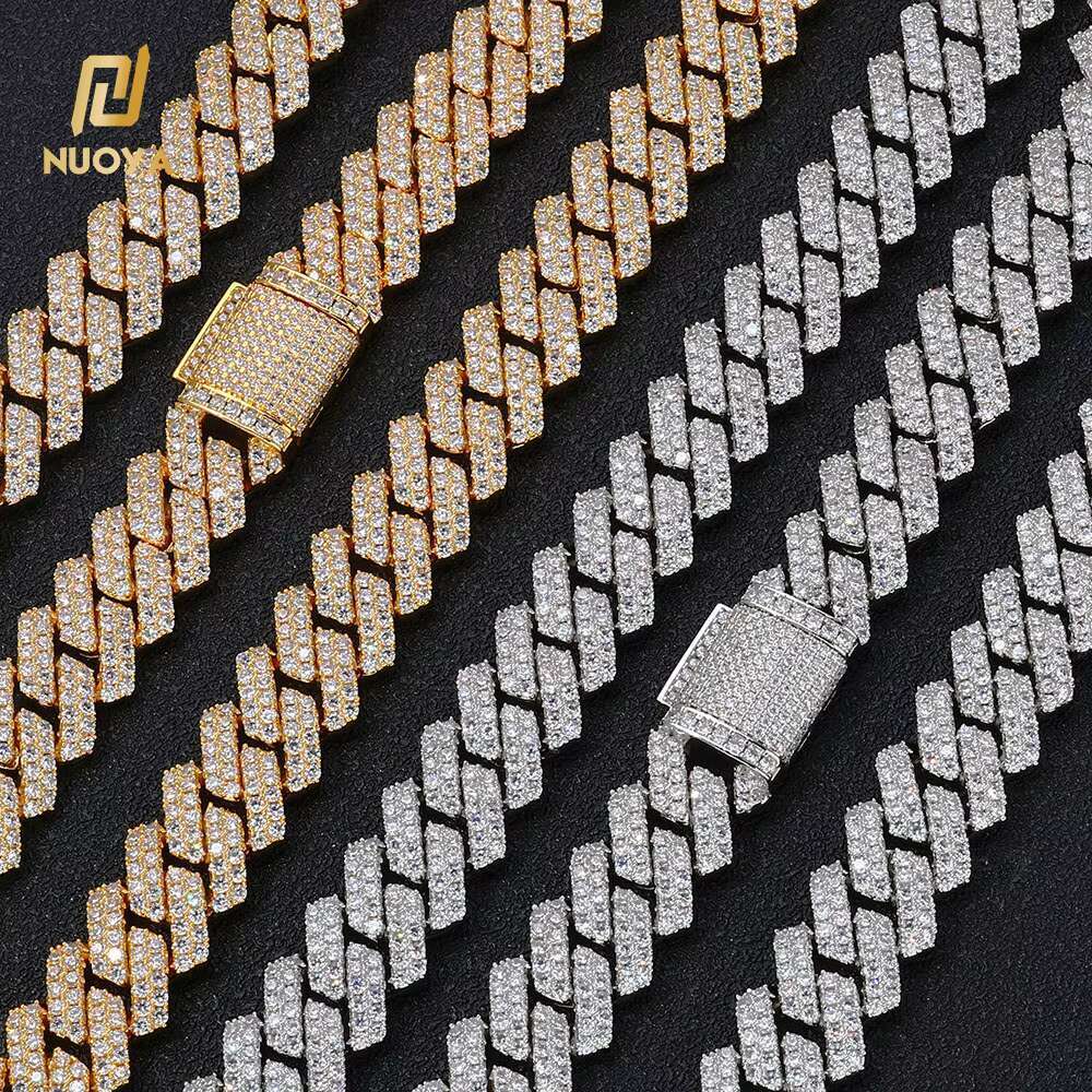 NUOYA Luxury 2 Row Shiny Zircon Diamond Cuban Link Chain Necklace 18K/White Gold Plated Hip Hop Jewelry for Women and Men