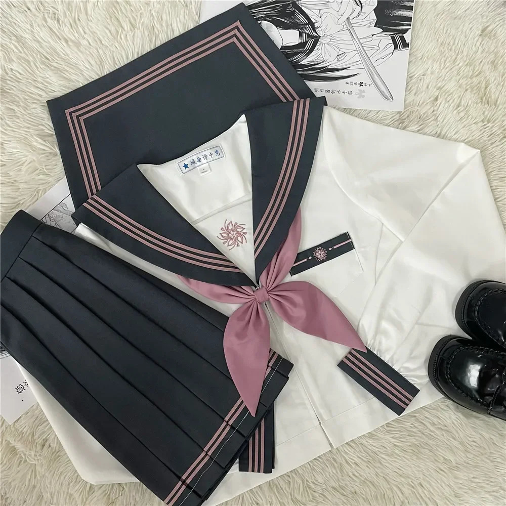 JK Uniform Japanese Academy Style Sweet Long Short Sleeve Sailor Set Folded Skiing School 250326