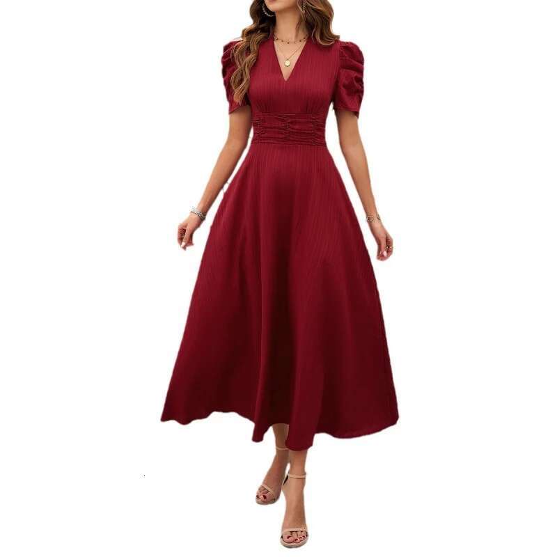 Dongdumaoyi Collectie Lente Zomer Verhoogde Jurk Met Hoge Taille Op Maat Gemaakt Silhouet Korte Mouwen In Effen Kleur