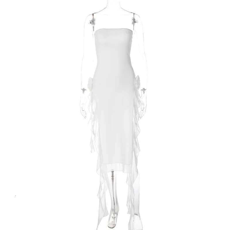 Dongdumaoyi Europese En Amerikaanse Instagram Stijl Nieuwe Sexy Elegante Bustier Patchwork Kant Dij Hoge Split Midi Damesjurk C