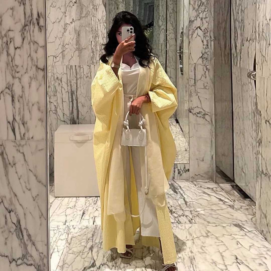 Yellow Abayas for Women 2025 Modest Muslim Dress Kimono Open Abaya Dubai Kaftan Turkey Robe Eid Djellaba Islamic Jalabiya Caftan X250514