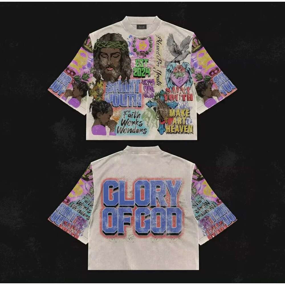 Harajuku Retro Summer T shirt Men s and Women Hip Hop Punk Graffiti Pattern Oversized Mid Sleeve Round Neck Cotton Top
