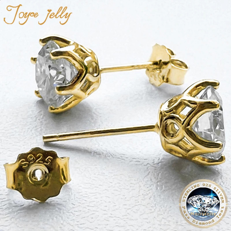 JoyceJelly 1/2/4CT D Color Diamond Stud Earrings S925 Sterling Silver Plated 18K Gold Ear-studs Fine Jewelry 250318