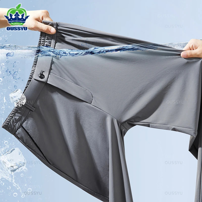 Spring Summer Mens Casual Pants Business Stretch Slim Fit Elastic Waist Jogger Korean Classic Thin Black Gray Trousers Male 250317