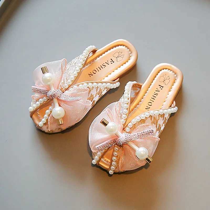 Slipper Jlong childrens pearl net butterfly bow sandals with soft non slip sole suitable for outdoor children girls princesses and indoor sneakers S25