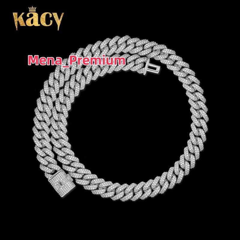 12mm 2 Rows Cuban Bracelet D VVS Lab Diamond Cuban Link Chain Iced Out 925 Silver Hiphop Moissanite Chain Cuban Necklace