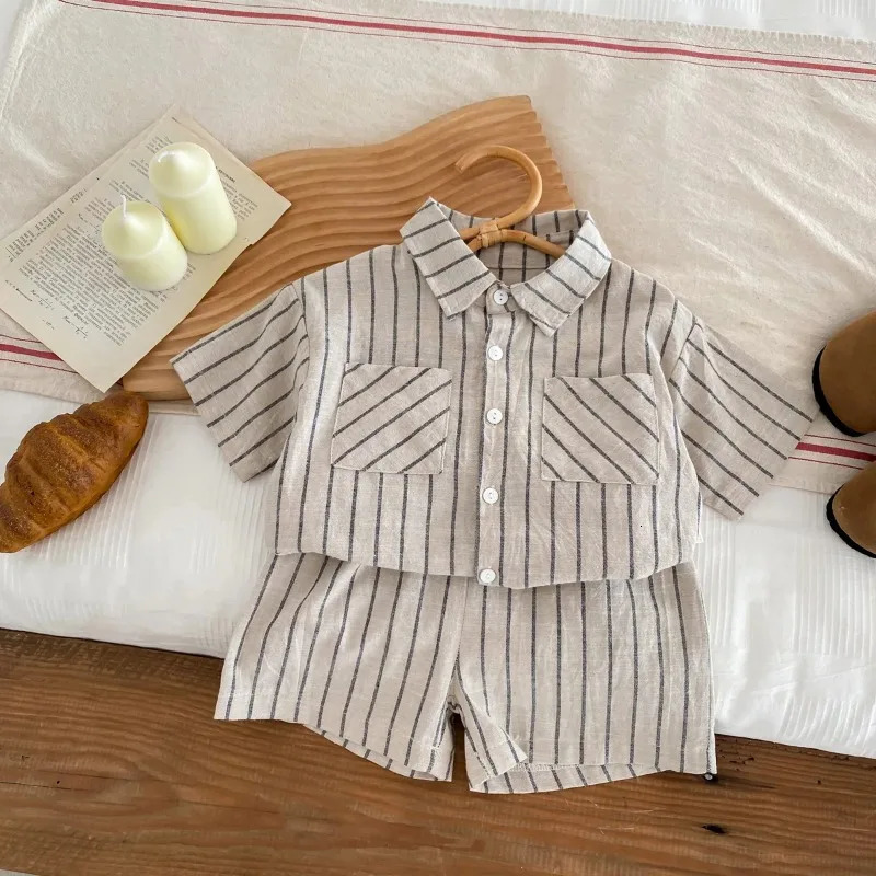 Summer Boys Clothing Set Turn Down Collar Shirt And Shorts Boys Tracksuit 2 Pcs Clothes Set 250326