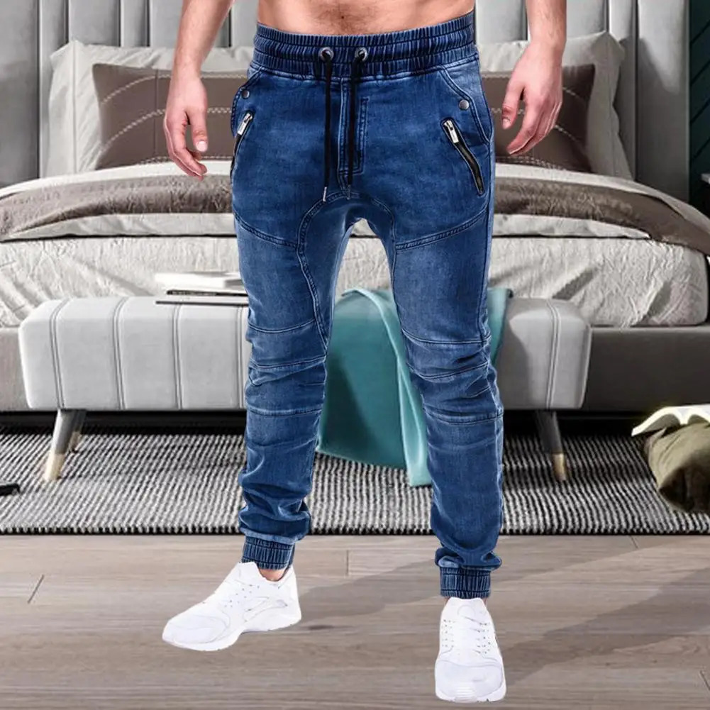 Mens Outdoor Summer Riding Jeans Motorpoof Jeans Skinny Jeans Fashion Pockets Denim Pencil Pants Ankle Tied Denim Trousers 250317