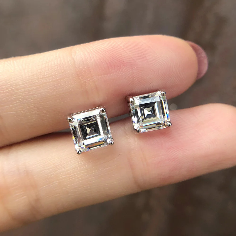 Wong Rain 925 Sterling Silver Asscher Cut Lab Sapphire High Carbon Diamonds Gemstone Ear Studs Earrings Fine Jewelry Wholesale 250318