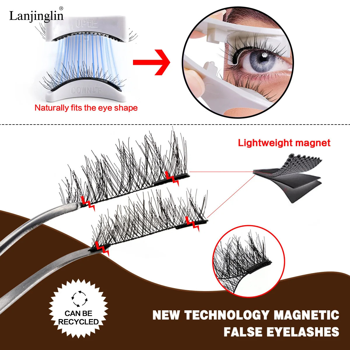 Lanjinglin Magnetic Lashes Set Wispy Fluffy Magnetic False Eyelashes Makeup Tool Natural Long Fake Lashes Maquiagem 250324