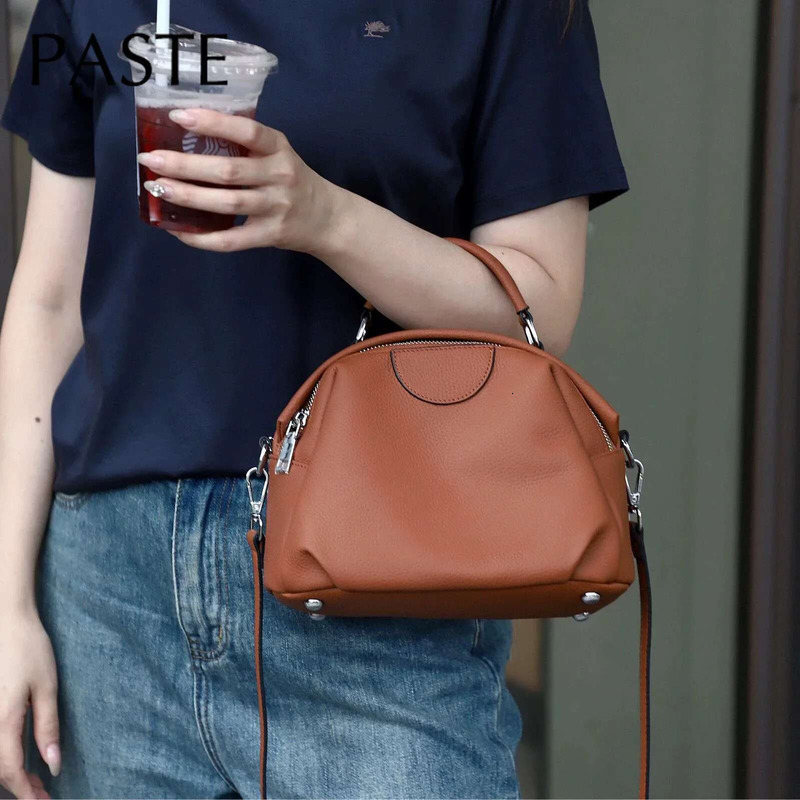2025 New Green Apple Shape Medium Casual Tote Natural Cowhide Leather Women Shoulder Bag Daily-Use All-Match Handbag Dropship