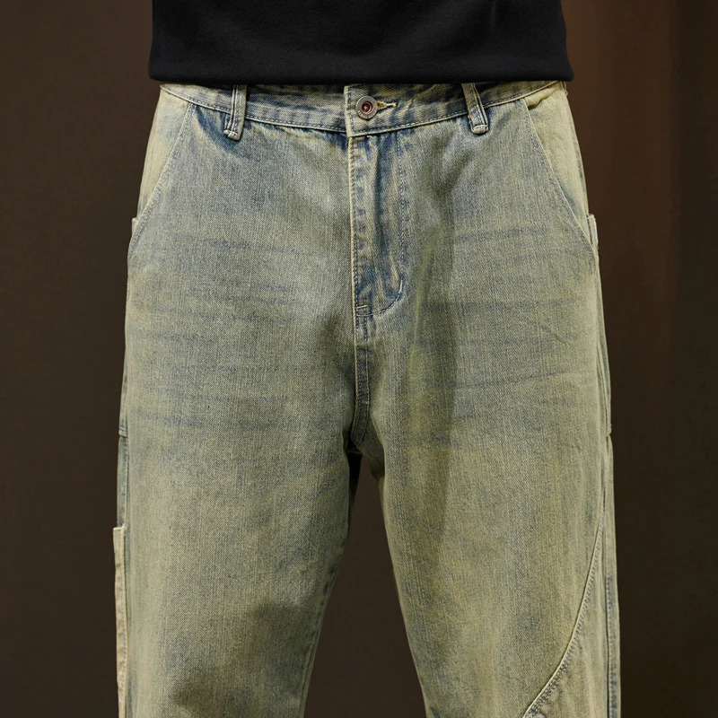 Jeans Men Loose Fit Retro Blue 2024 Spring Wide Leg Pants Denim Trousers Korean Style Fashion Side Pocket Male Baggy Pants 250317