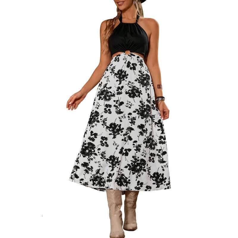 Dongdumaoyi Zomer Nieuwe Halter Jurk Grensoverschrijdende Hoge Taille Gedrukt Patchwork Mouwloze Damesmode