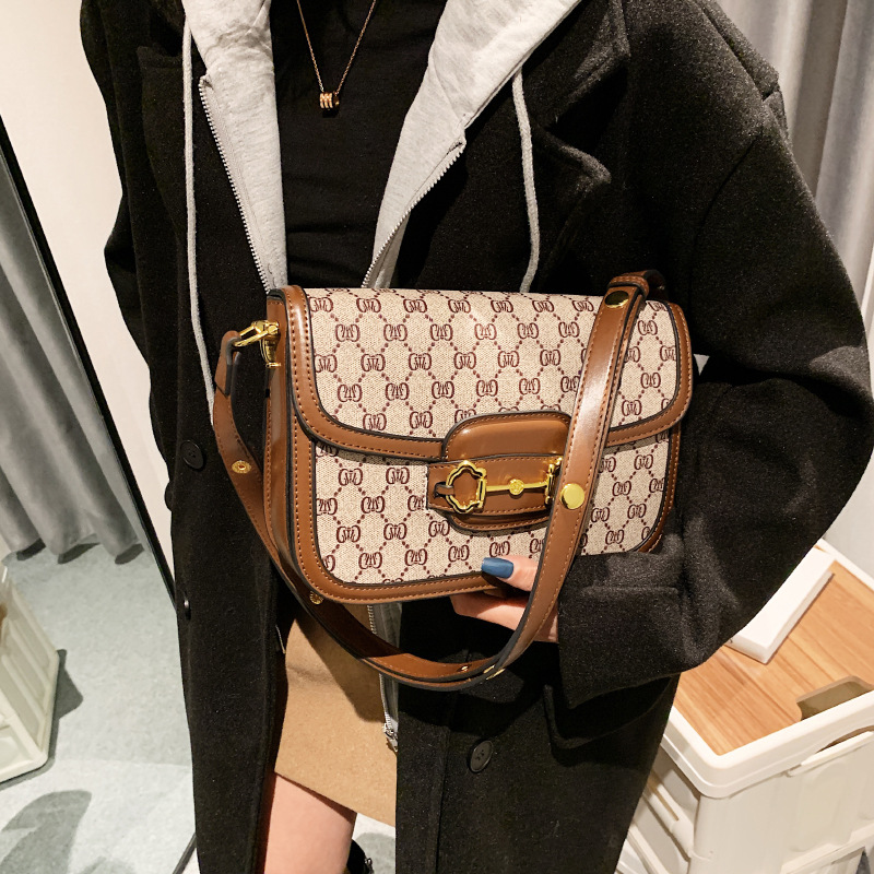 design bag new Fashion retro printed small square bag, saddle bag all-match shoulder crossbody bag trendy