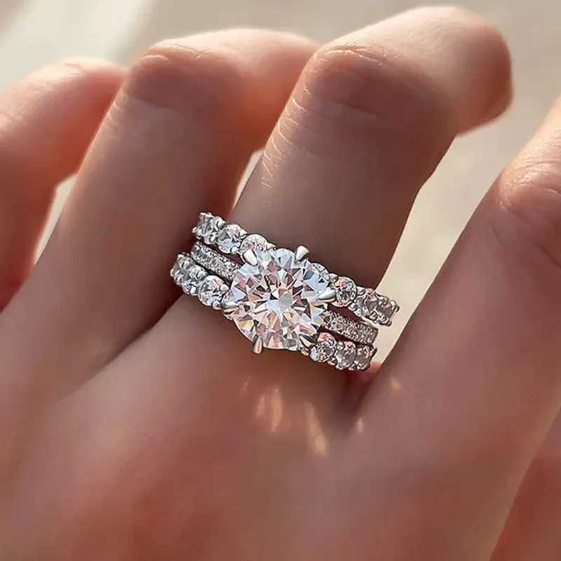 925 sterling silver wedding ring womens 3Pcs set crystal cubic zirconia luxury decoration engagement party hot fashion jewelryXJ250327