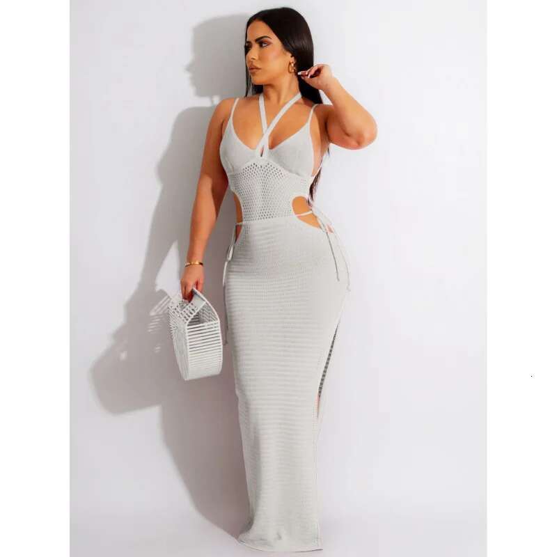 Dongdumaoyi Nieuwe Sexy Vrouwen Halter Hals Crop Top Strapless Gebreide Jurk Backless Strand Maxi WD
