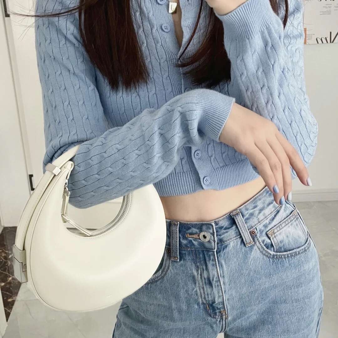 2025 Women's Aesthetic New Saddle Korean Leather Handbag Y2k Mini Dumpg Pink White Shoulder Brand Round Pillow Bags On Sale