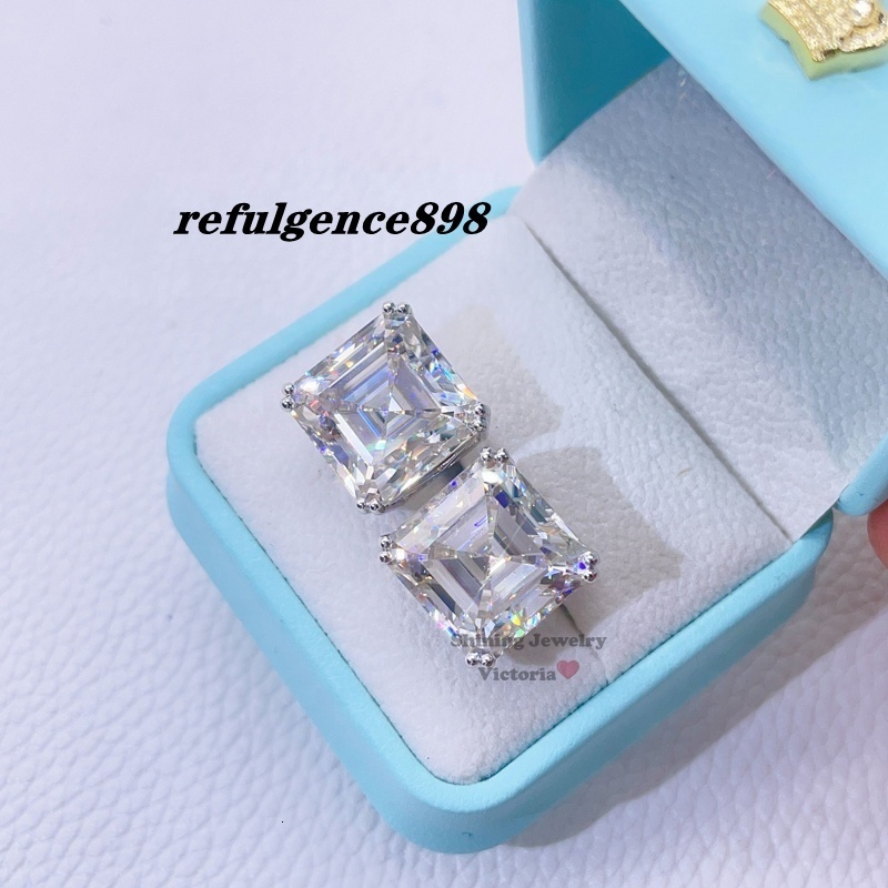 Men Fashion 15MM Asscher Cut VVS Moissanite Diamond Stud Earrings Screw Back