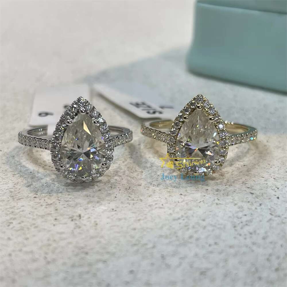 Women Jewelry Trendy Style Wedding Ring Pear Cut Halo 2CT S925/10K Solid Gold Moissanite Ring Engagement