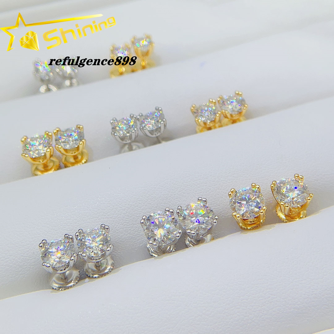925 Silver Pass Diamond Tester 8 Prongs Round Brilliant Cut Moissanite Stud Earrings Custom Fine Jewelry Earrings