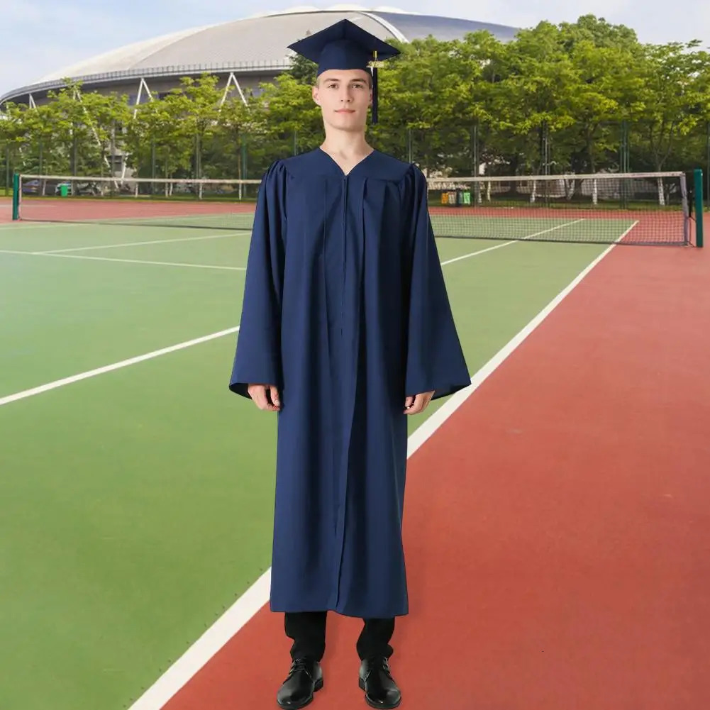 Bachelors and Graduate Uniform Hat Vneck Knee Length Long Sleeve Academic Dress Hidden Button Student Robe 250326