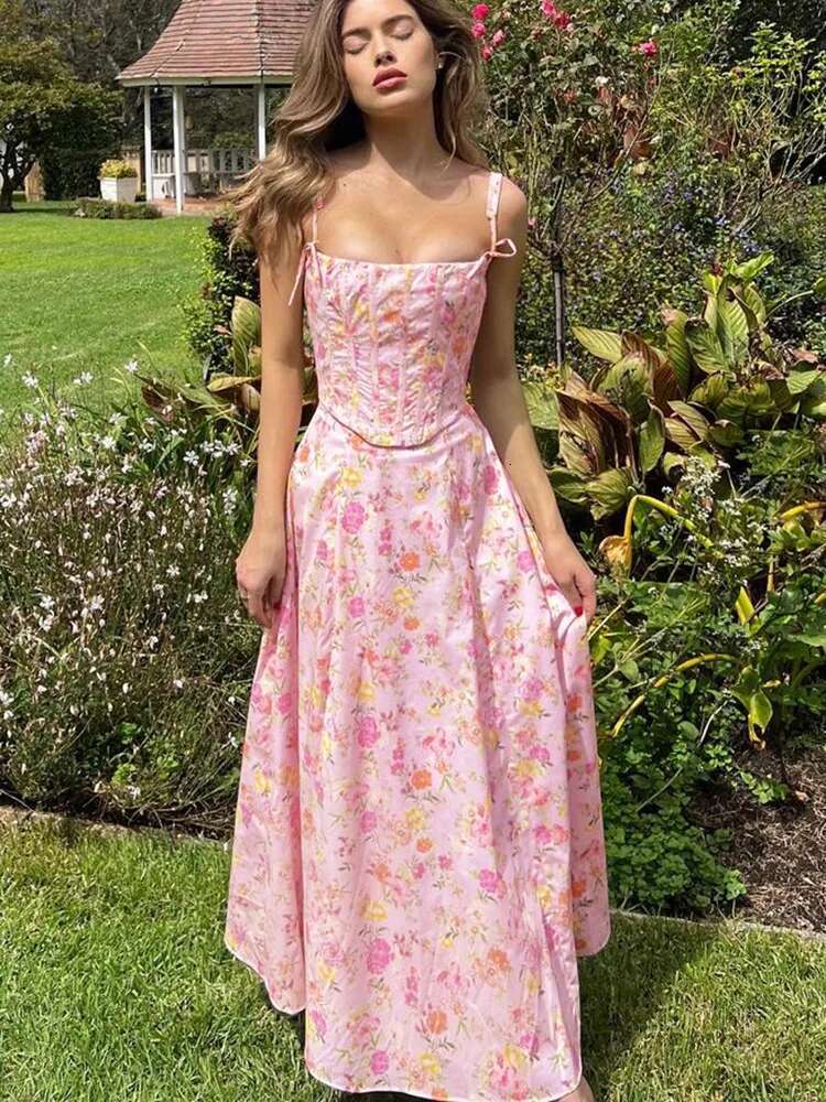 Dongdumaoyi Mode Bloemen Patchwork Bustier Prinsessenjurk Met Bandjes En Baleinen