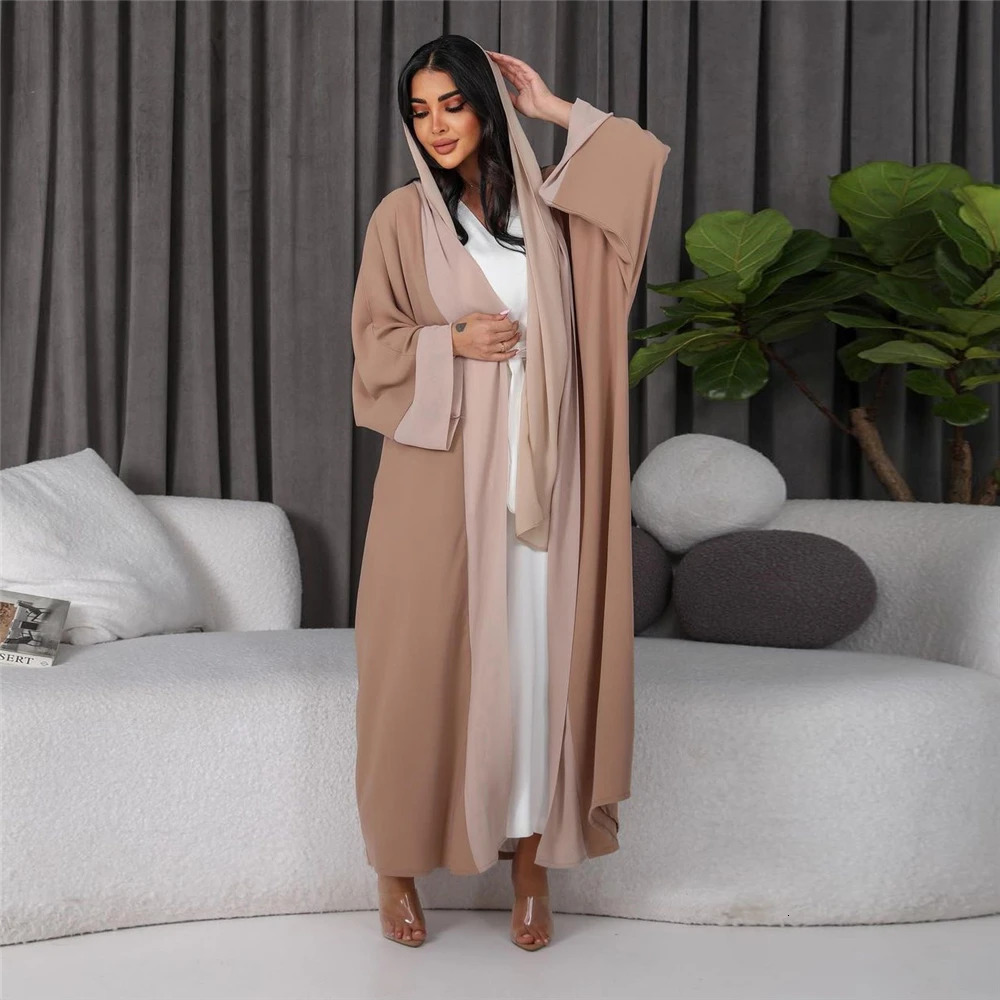 Eid al Fitr Mubarak Djellaba Chiffon Open Abayas Womens White Kimono Fleece Sweater Dubai Kaftan Abaya Islamic Clothing Ramadan Humble Robe 250326