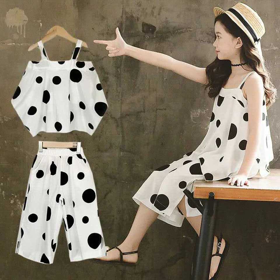 Baby Girls Sets Summer Sport Casual Mid Big Girls Kids Suits White Color T-shirt+Short 2PCS Age 3T 4 6 8 10 12 Girls ClothesT250327
