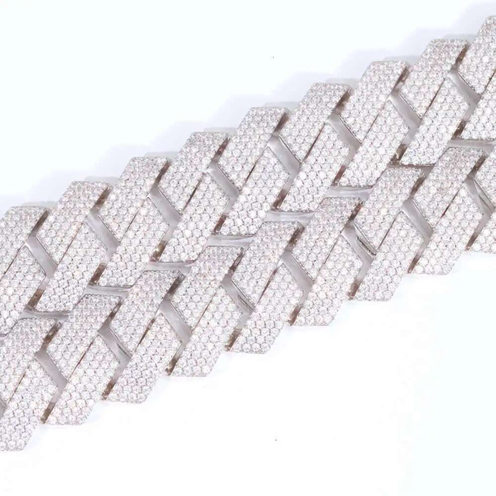 Popular Heavy Cuban Chain 3 Rows 16mm 20mm Width 925 Sterling Silver Moissanite Hip Hop Necklace Cuban Link Chain Bracelet