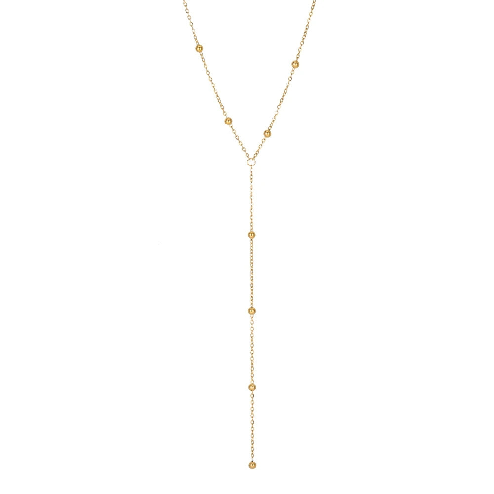 Stainless steel simple round bead long edge necklace border chain geometric womens custom jewelry 250325