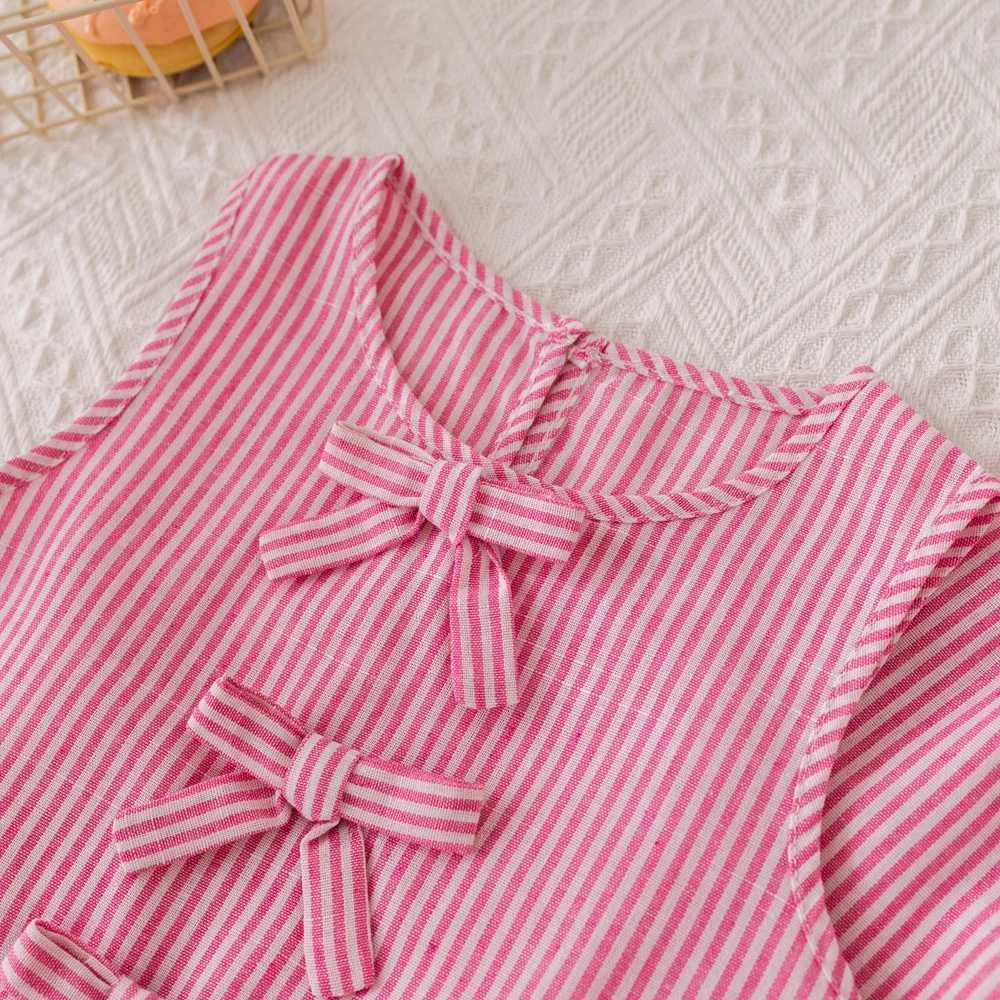 Humorous Bear Summer Girl Set Pink Vertical Stripe Bow Sleeveless Tank Top+Pants Two Piece Cute Childrens Clothing SetT250327