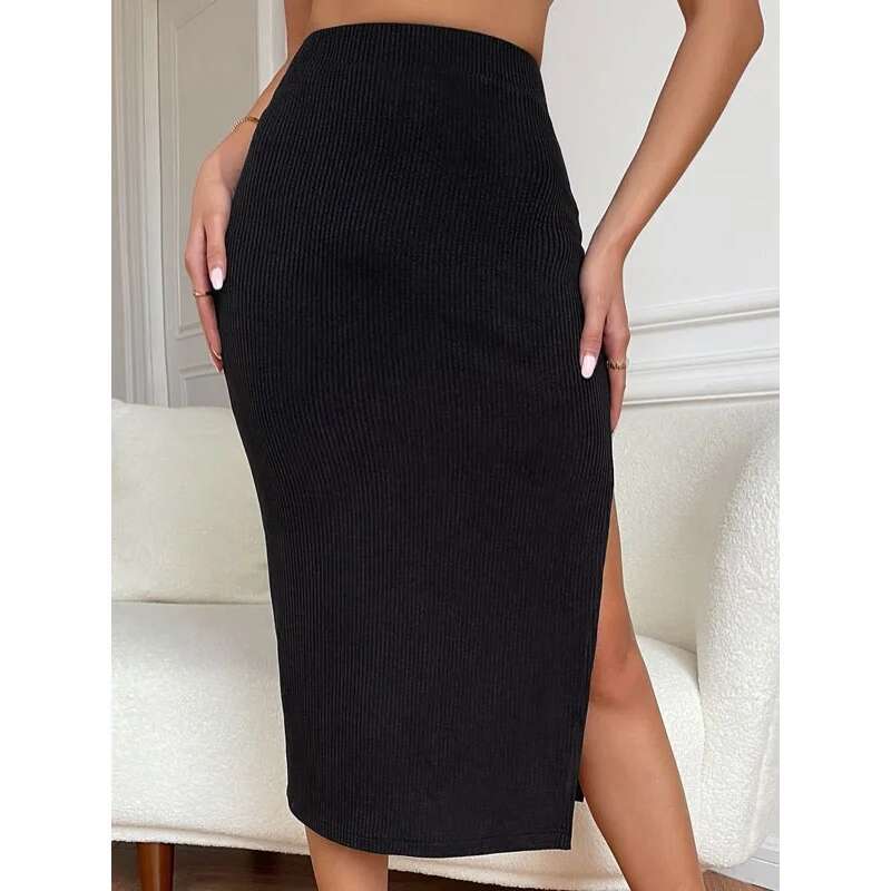 Dongdumaoyi Lente Zomer Dames Slim Fit Effen Kleur Gebreide Split Casual Mode Midi Rok Met Elegante Stijl B