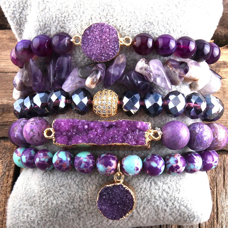 RH Fashion Boho Jewelry Natural Stone Druzy Charm Bracelet Bangle 5pc Bracelets Sets For Women Jewelryes Gift DropShip 250318