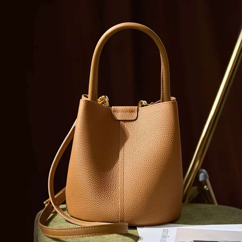 Hifashion Cowhide Genuine Leather Bucket Small Shoulder Bags For Women 2025 Designer Crossbody Purse Tote Ladies Handbags