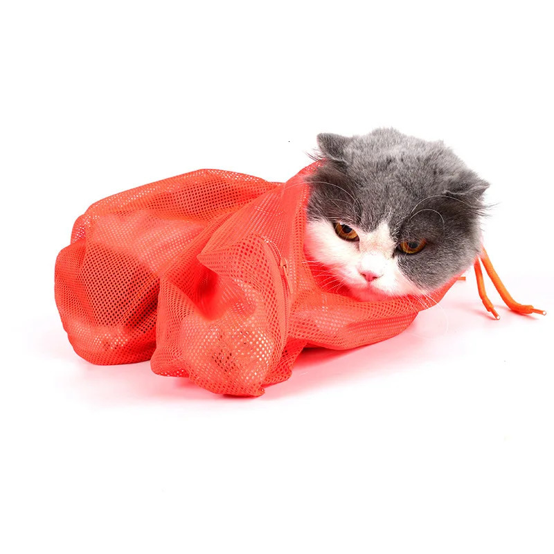 Mesh Cat Grooming Bath Bag Cats Washing Bags For Pet Bathing Nail Trimming Injecting Anti Scratch Bite Restraint 250326