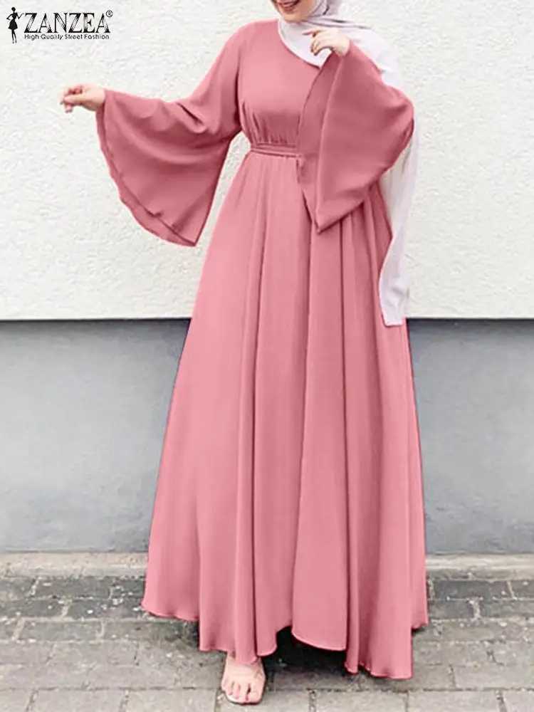 ZANZEA Women Muslim Maxi Dress Solid Color O-Neck Long Slve Turkish Abaya Robe Fashion Casual Elegant Party Oversized Vestidos X250514